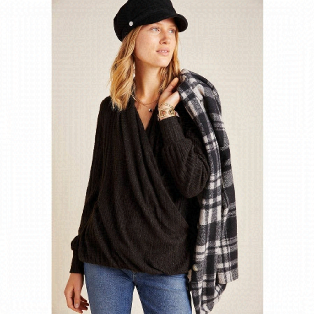 Nwt-Anthro Maeve Rafela Hacci Surplice Wrap Long Sleeve Top